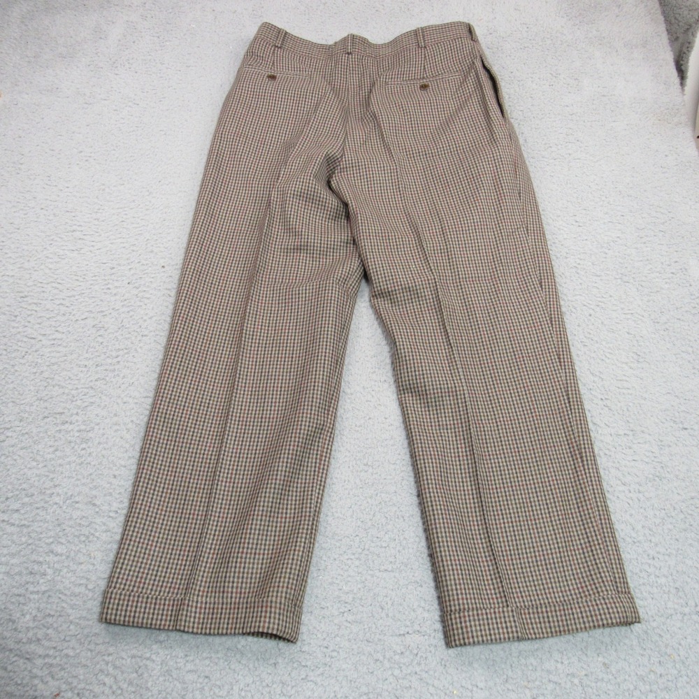 Perry Ellis Portfolio Mens 32 Brown Houndstooth 100% Wool Pleated Cuffed Pants - Picture 5 of 8